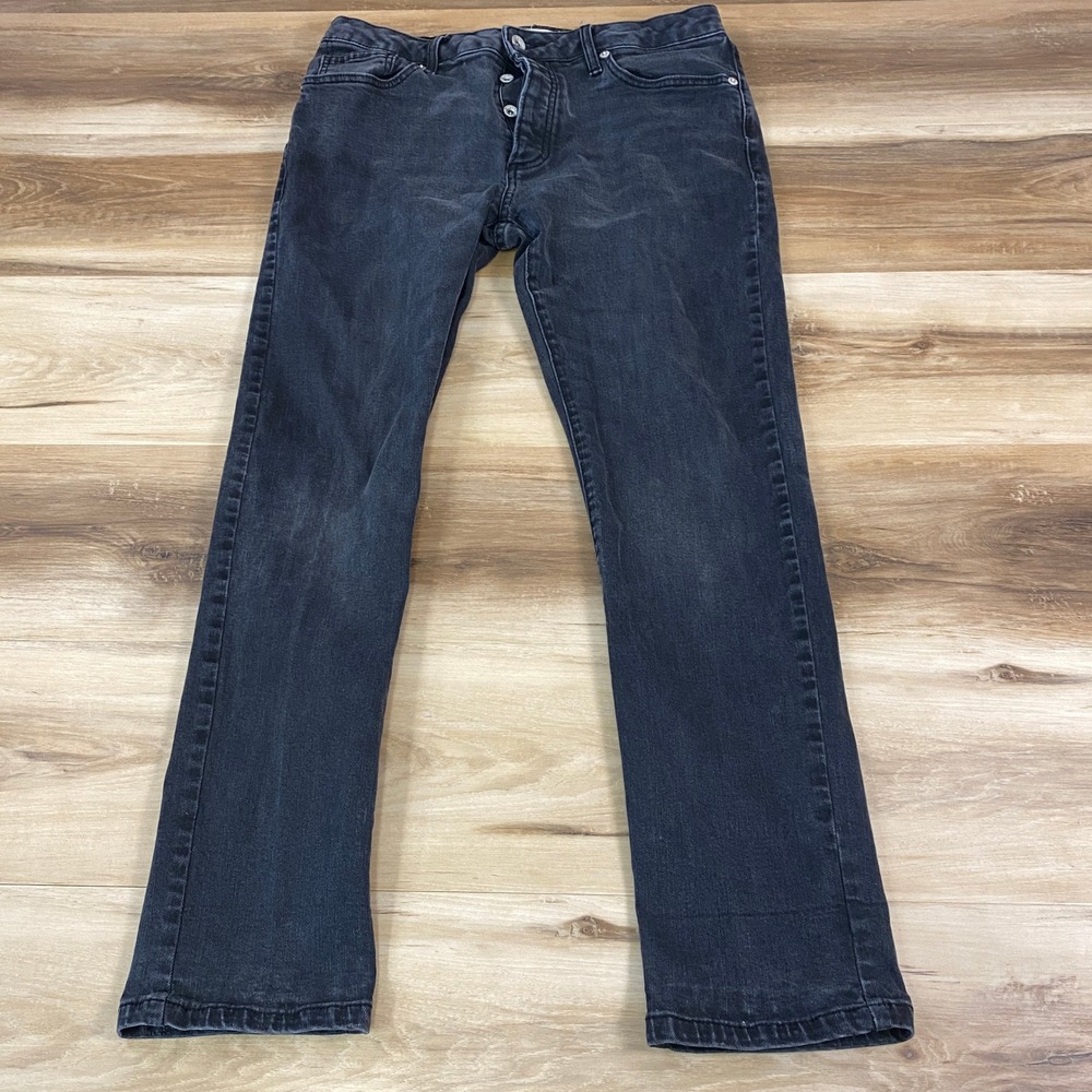 Topman Slim Jeans Mens 32x30 Button Fly Faded Black Modern Casual Skinny